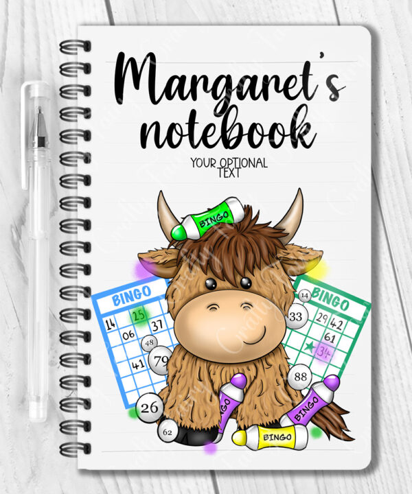 3755 personalised highland cow bingo player notebook 1