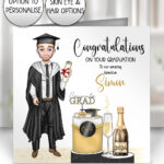personalised graduation guy & champagne congratulations greetings card