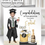 personalised graduation guy & champagne congratulations greetings card
