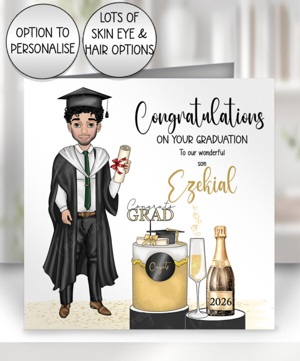 personalised graduation guy & champagne congratulations greetings card