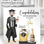 personalised graduation guy & champagne congratulations greetings card