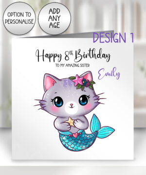 3787 personalised mermaid kitty birthday card 1