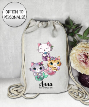 3795 personalised mermaid kitty cat drawstring bag 1
