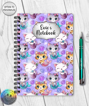 3796 personalised mermaid kitty cat a5 notebook 1