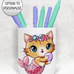 3799 personalised mermaid kitty cat pen pot 2