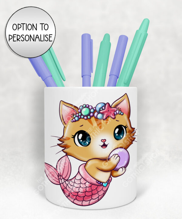 3799 personalised mermaid kitty cat pen pot 2