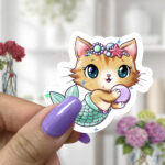 personalised kawaii kitty mermaid holographic star sticker