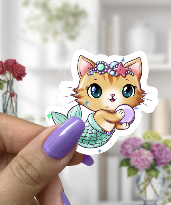 personalised kawaii kitty mermaid holographic star sticker