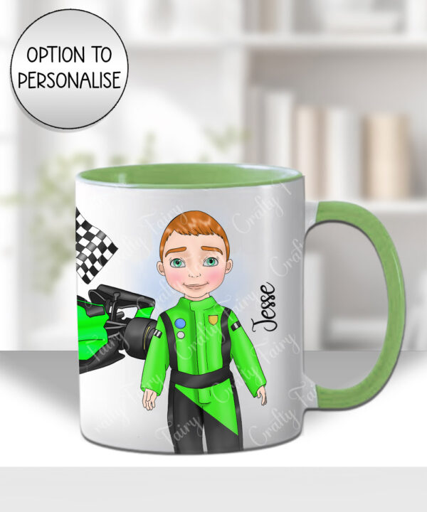 3819 personalised boy green formula1 racing car mug 1