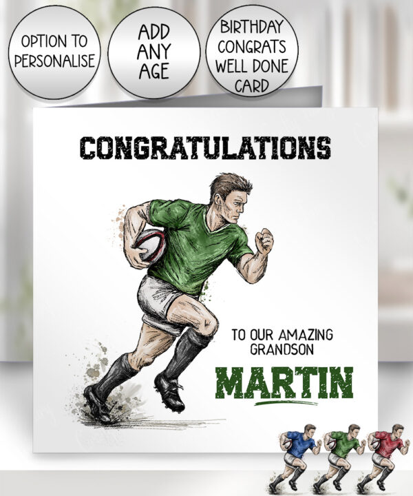 3830 personalised grunge man rugby personalised card green