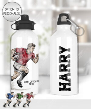 personalised rugby motion inky grunge man 600ml water bottle