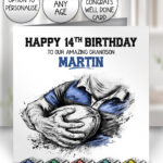 3834 personalised grunge man rugby personalised card blue