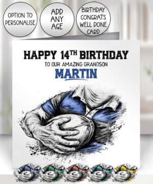 3834 personalised grunge man rugby personalised card blue