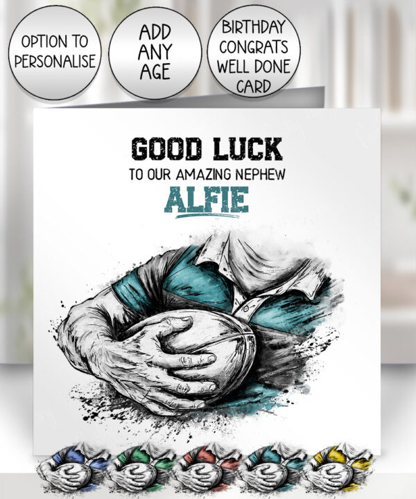 3834 personalised grunge man rugby personalised card teal