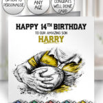 3834 personalised grunge man rugby personalised card yellow