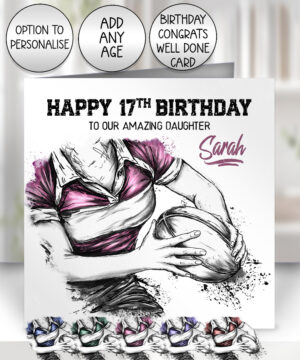 3838 personalised grunge lady rugby personalised card pink
