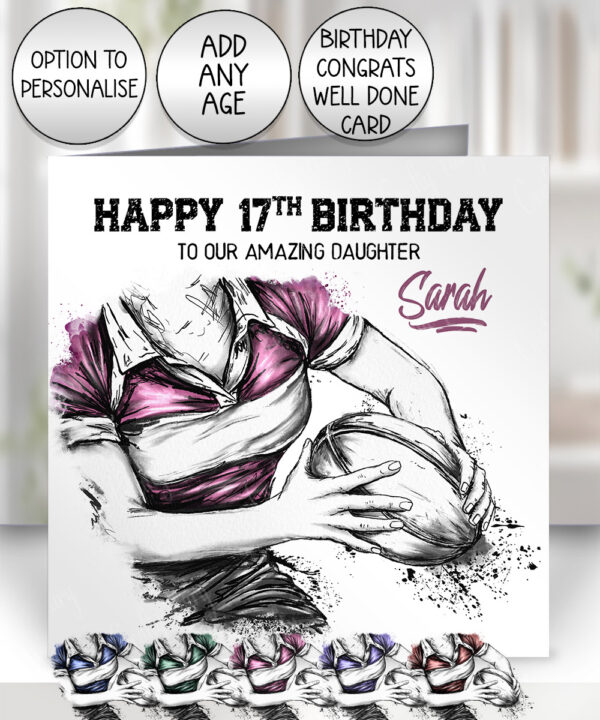 3838 personalised grunge lady rugby personalised card pink
