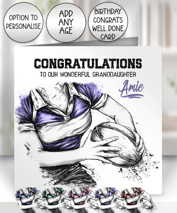 3838 personalised grunge lady rugby personalised card purple