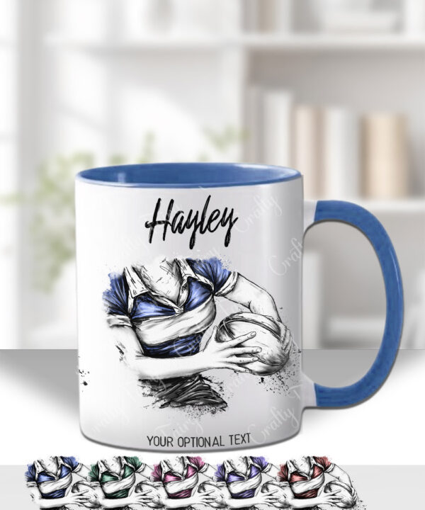 3839 personalised grunge lady rugby personalised mug blue