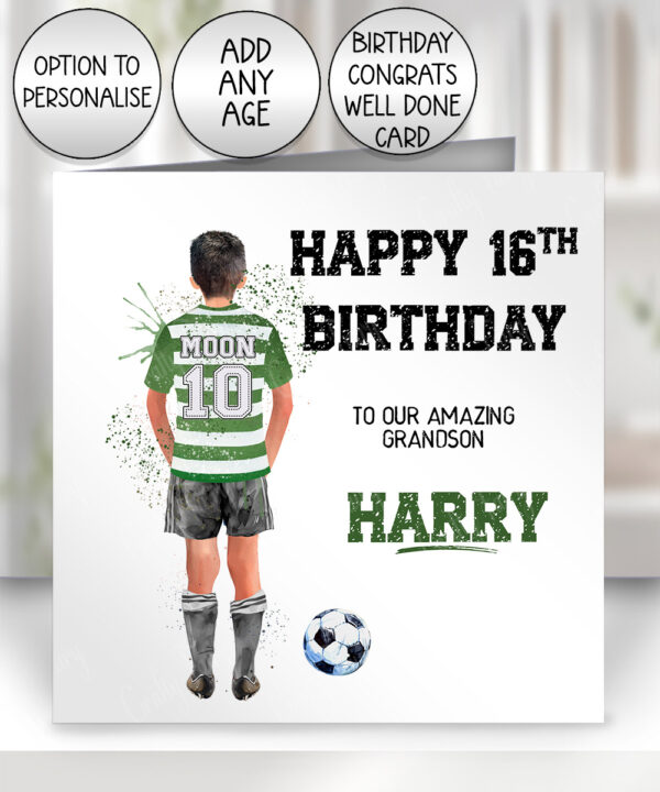 personalised rugby or football watercolour splash boy birthday or congratulations card