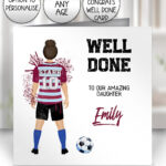 personalised rugby or football watercolour splash girl birthday or congratulations card