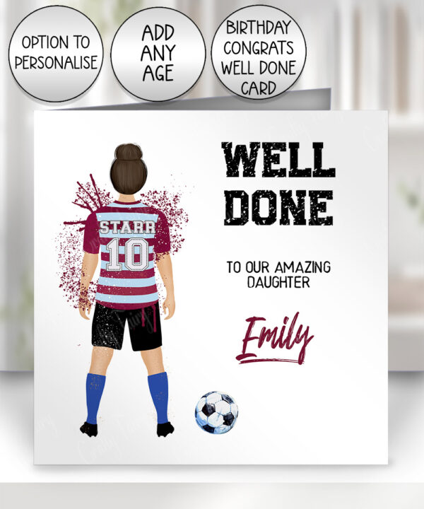 personalised rugby or football watercolour splash girl birthday or congratulations card