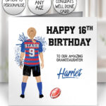 personalised rugby or football watercolour splash girl birthday or congratulations card