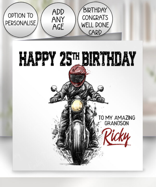 3864 personalised grunge motorbike birthday card