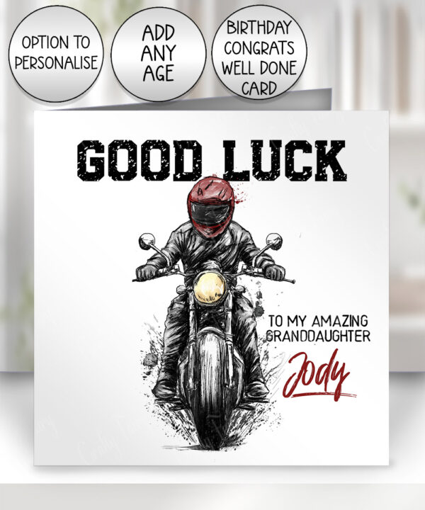 3864 personalised grunge motorbike good luck card