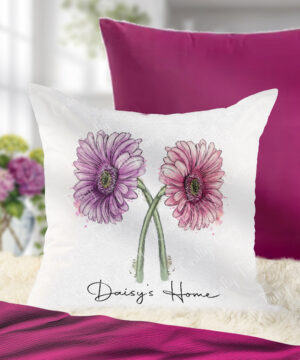 personalised elegant pink & lilac gerbera flowers velvet cushion