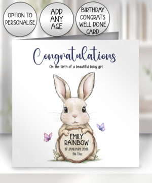 3875 personalised bunny new baby girl card
