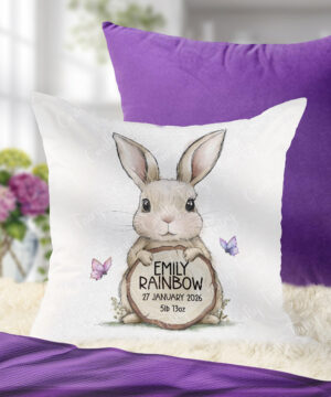 3876 personalised bunny new baby girl cushion 1