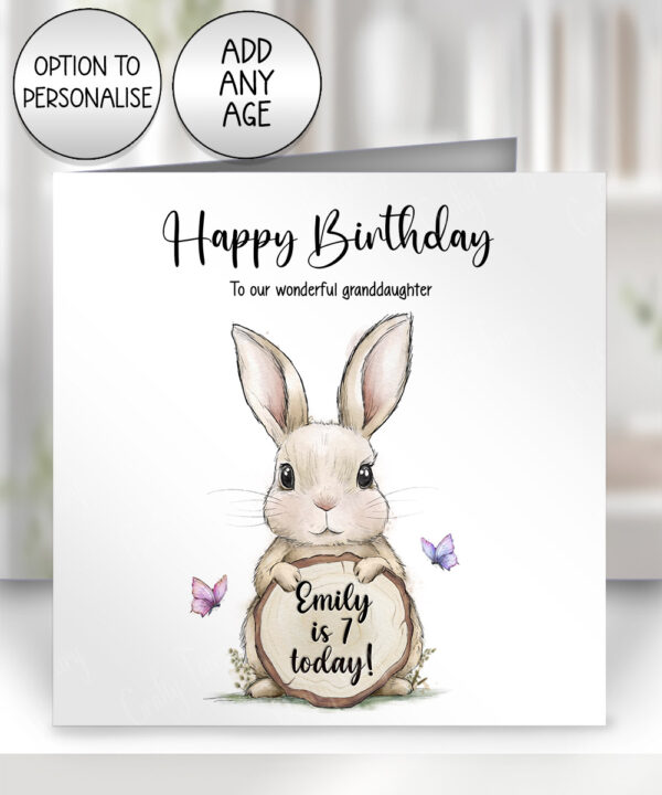 personalised cutest bunny & butterfly birthday card for girl or boy