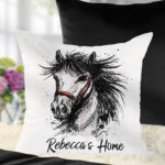 personalised inky grunge horse velvet cushion