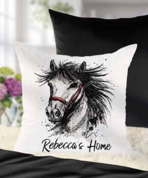 personalised inky grunge horse velvet cushion