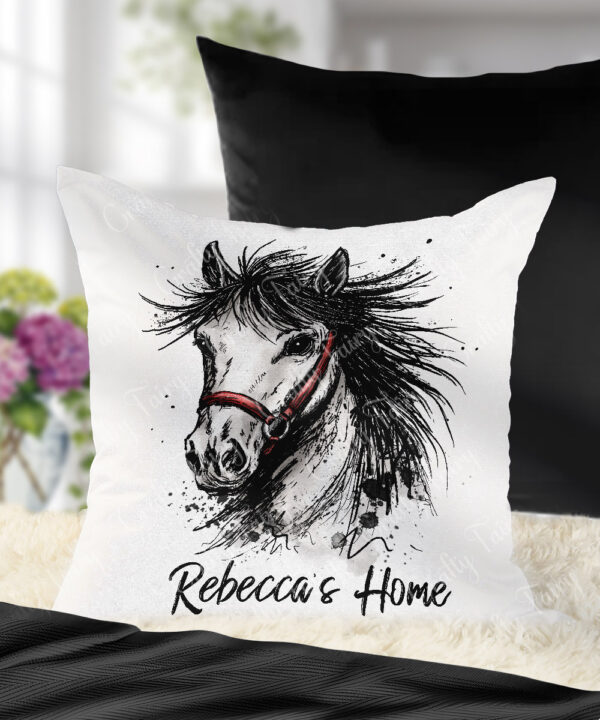 personalised inky grunge horse velvet cushion