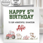 personalised tractor & farm animals birthday card for grandson or daughter
