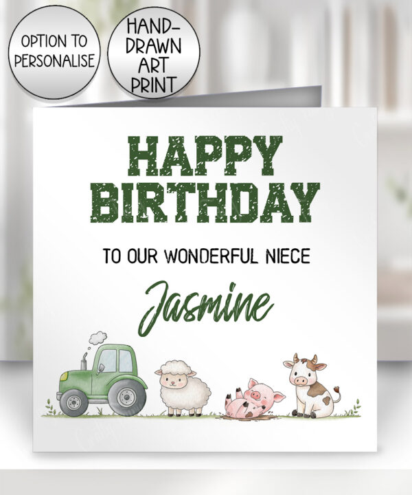 personalised tractor & farm animals birthday card for grandson or daughter