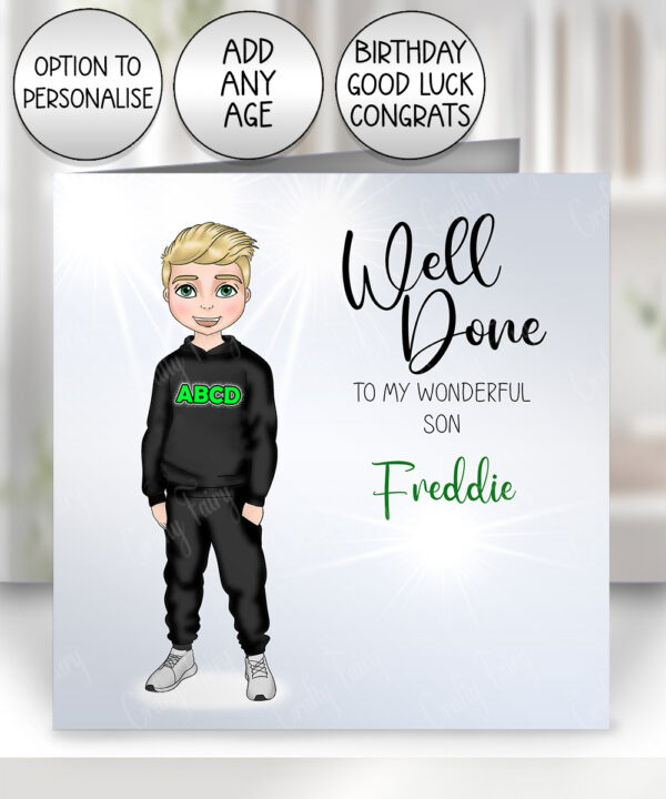 personalised cheerleader/dancer/drama boy birthday, thank you or well done custom greetings card