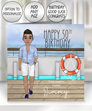 custom man on cruise ship personalised card birthday, retirement, father's day