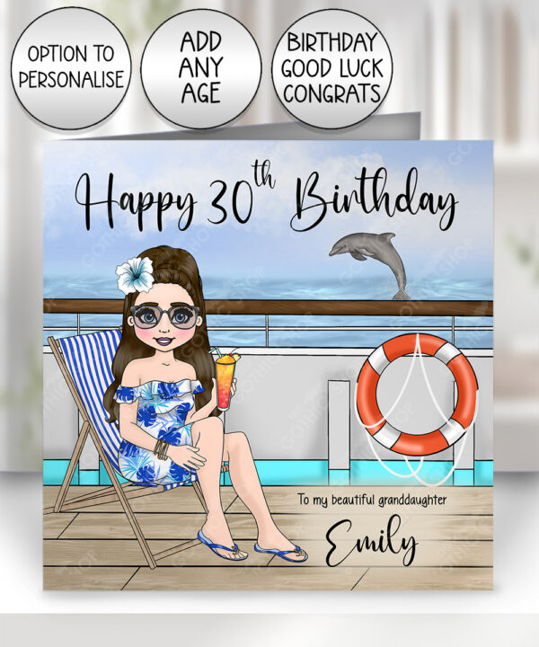 custom lady on cruise ship personalised card birthday, mother's day