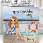 custom lady on cruise ship personalised card birthday, mother's day