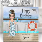 custom lady standing on cruise ship personalised card birthday, all occasions
