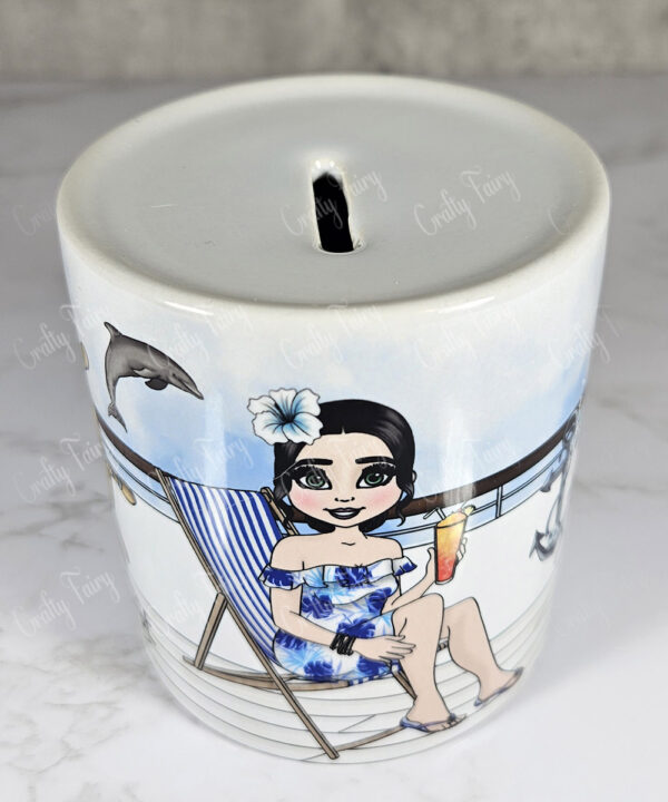 custom lady on cruise ship personalised cruise fund money box