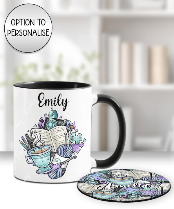 3931 crafter knitter crochet reader personalised mug coaster