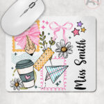 personalised daisies & coffee cups school themed teacher gift mouse mat