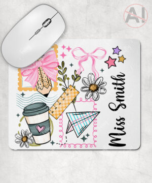 personalised daisies & coffee cups school themed teacher gift mouse mat
