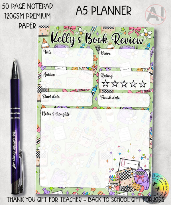 3989 personalised school teachers book review notebook 1