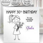 personalised teacher/lsa/ta/mentor thank you card doodle girl with flowers