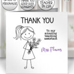 personalised teacher/lsa/ta/mentor thank you card doodle girl with flowers
